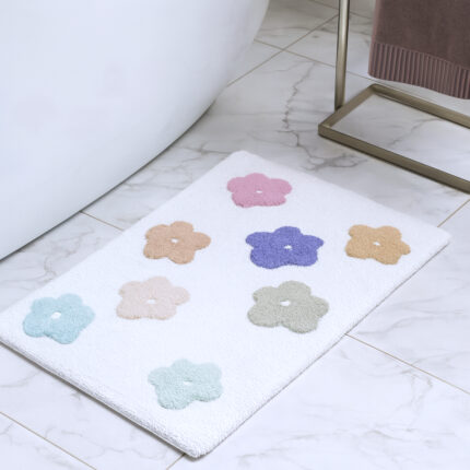 32" Pink And White Cotton Flowers Floral Floral Bath Rug - Image 2