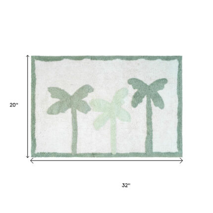 32" Green And White Cotton Palm Trees Bath Rug - Image 5