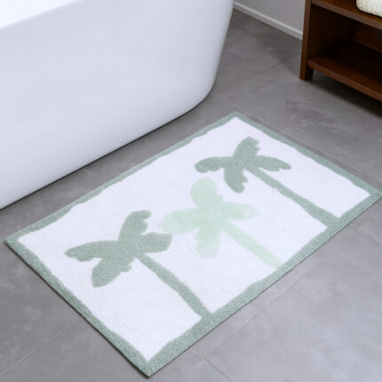 32" Green And White Cotton Palm Trees Bath Rug - Image 2