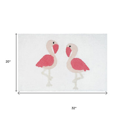 32" Pink And White Cotton Flamingo Bath Rug - Image 6