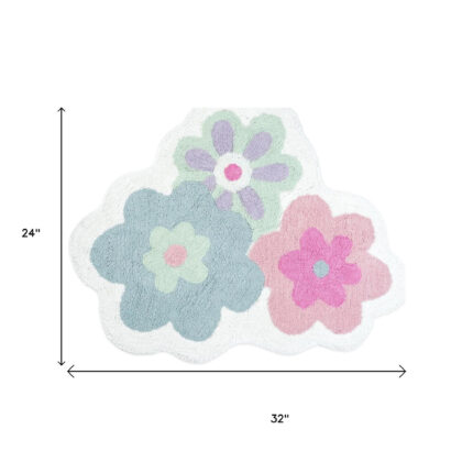 32" Pink And White Cotton Flowers Floral Bath Rug - Image 6