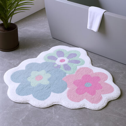 32" Pink And White Cotton Flowers Floral Bath Rug - Image 1