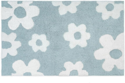 32" Blue And White Cotton Floral Bath Rug - Image 3