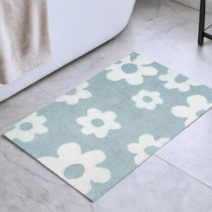 32" Blue And White Cotton Floral Bath Rug - Image 2