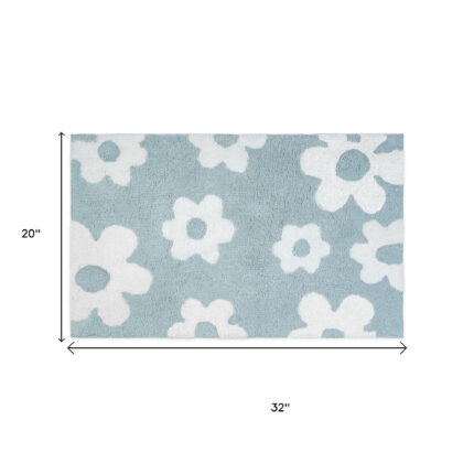 32" Blue And White Cotton Floral Bath Rug - Image 6