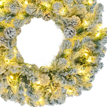 Three Piece Pre Lit Extra Full Frosted Pine Christmas Tree With Garland And Wreath Set - Image 8