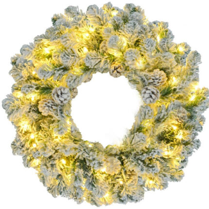 Three Piece Pre Lit Extra Full Frosted Pine Christmas Tree With Garland And Wreath Set - Image 4