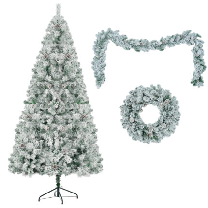 Three Piece Pre Lit Extra Full Frosted Pine Christmas Tree With Garland And Wreath Set - Image 5