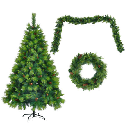 6' Pre Lit Extra Full Pine Christmas Tree With Garland And Wreath Set - Image 5