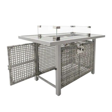 60000 BTU 45" Gray And Black Steel And Wicker Propane Fire Pit Table With Cover - Image 4