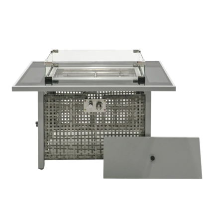 60000 BTU 45" Gray And Black Steel And Wicker Propane Fire Pit Table With Cover - Image 3