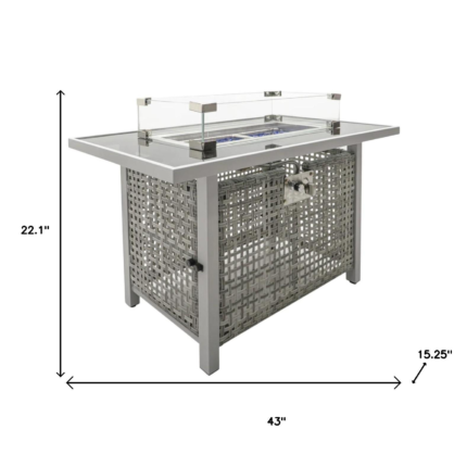 60000 BTU 45" Gray And Black Steel And Wicker Propane Fire Pit Table With Cover - Image 11