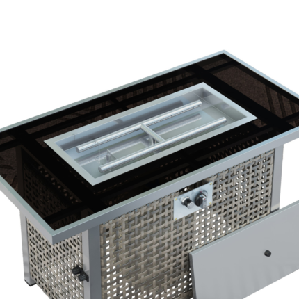 60000 BTU 45" Gray And Black Steel And Wicker Propane Fire Pit Table With Cover - Image 5