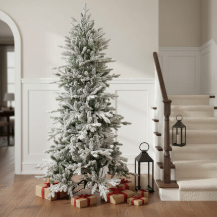 6' Slender Flocked Pine Christmas Tree - Image 1
