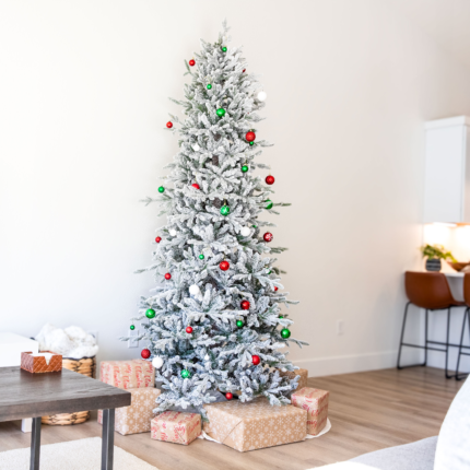 8' Slender Flocked Pine Christmas Tree - Image 8