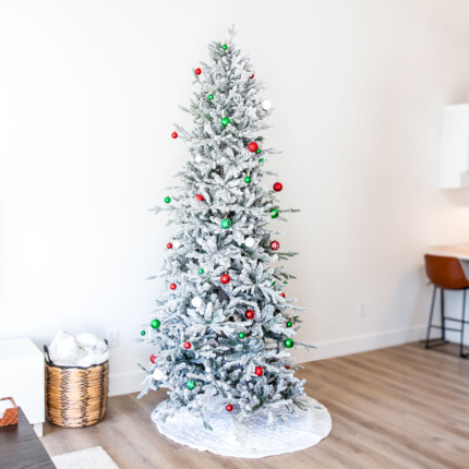 8' Slender Flocked Pine Christmas Tree - Image 6