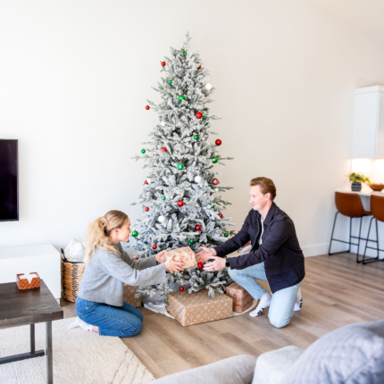 8' Slender Flocked Pine Christmas Tree - Image 10